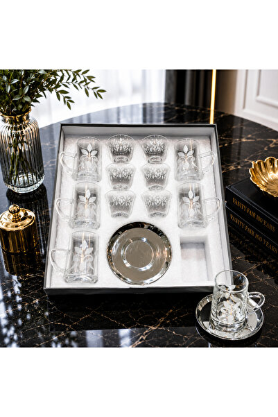 laverahome طقم كاسات وفناجين مزخرف بنقوش عربية فاخرة – 18 قطعة