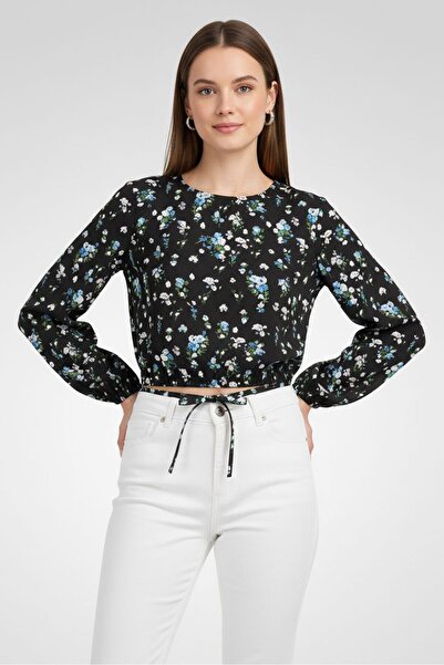 Maje Women Round Neck Floral Print Long Sleeve Top, Multicolor