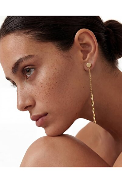 Ayno Gold Chain Detailed Dangle Steel Earrings