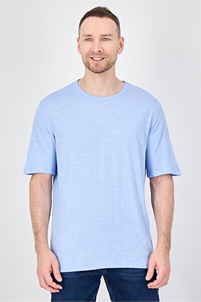 Palm Beach Men Crew Neck Plain Short Sleeve T-Shirt, Blue