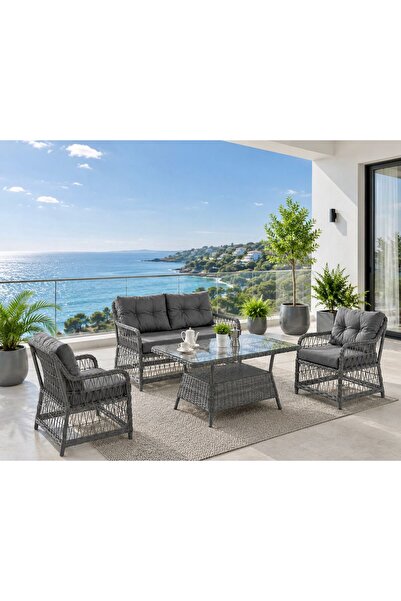 Evdesa Bredam Rattan Bahçe Balkon Takımı 2+1+1 Kahve