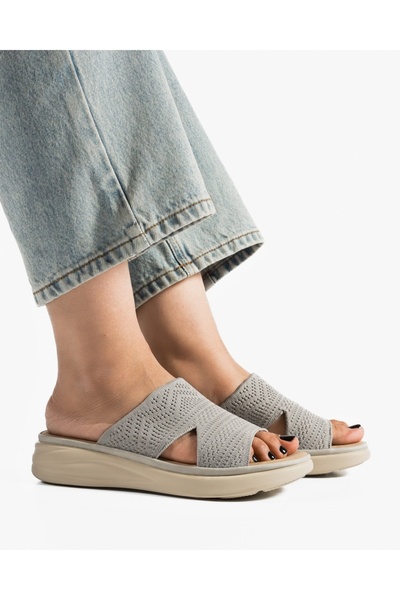 ALOGO Women's Grey Slipper Made of Textile Material Vsilu