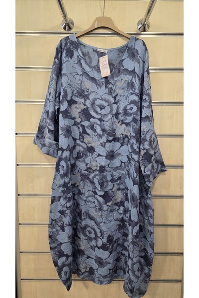 Park Moda Italian Linen Dress Long Sleeve Patterned