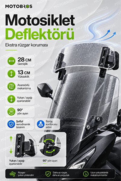 Motobros Motosiklet Ön Cam Deflektörü Şeffaf Motosiklet Cam Üstü Deflektör As...