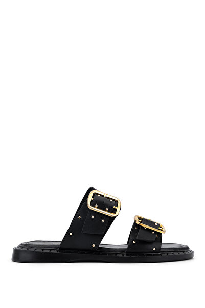 Tamer Tanca Women's Faux Leather Black Flat Slippers