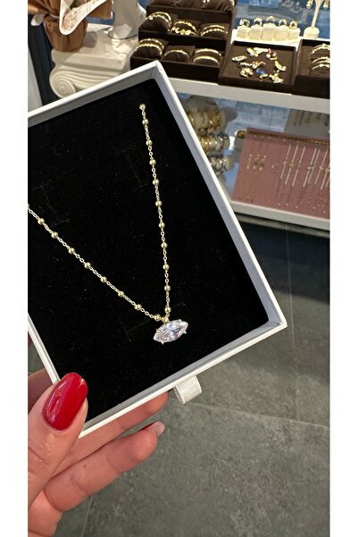 GLARE JEWELRY CO Marquise Model Dorika Chain Zircon Stone Stainless Steel Nec...