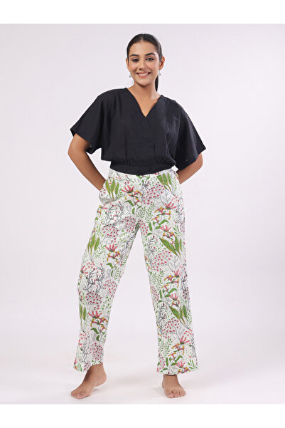Sanskrutihomes By Styli Black V Neck Cotton Top and Tropical Pyjama Set