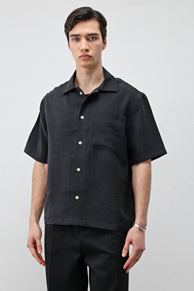 Antioch Black Lyocell Blend Short Sleeve Men's Shirt