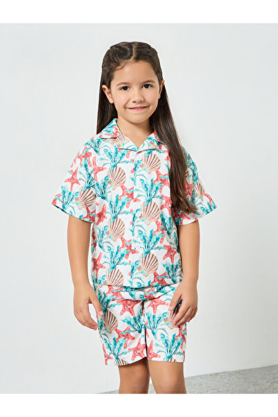 Styli Girls Coastal Print Short Sleeve Shirt