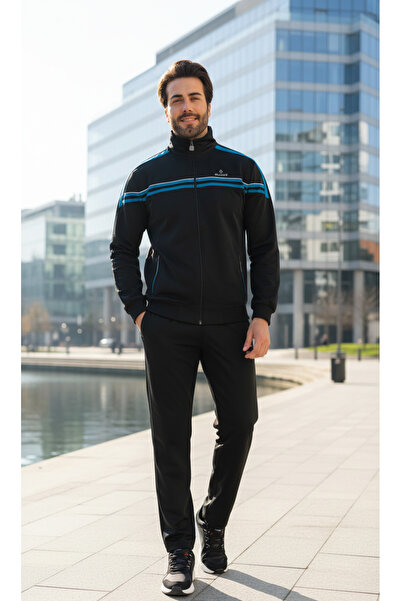 FORE SPORT Men's 100% Polyester Striped Rashell Black Tracksuit