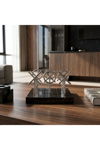 Vi Markets A luxurious decorative Tic-Tac-Toe game featuring a sleek black ba...