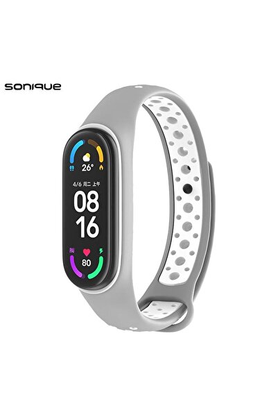 Sonique Λουράκι Σιλικόνης Sport για Xiaomi Mi Band 5/6 Ανοιχτό Γκρι / Λευκό