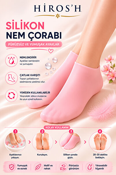 HİROS'H Silikon Nemlendirici Çorap Çatlak ve Kuru Topuklar İçin Bakım Çorabı ...