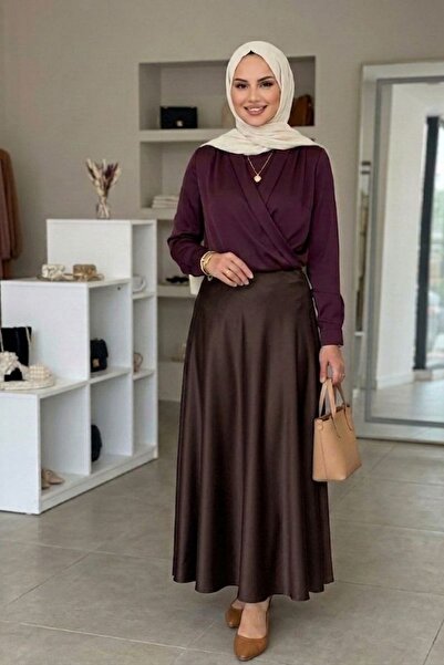 ZEROGAPRİSE Women's Elastic Waist Satin Skirt