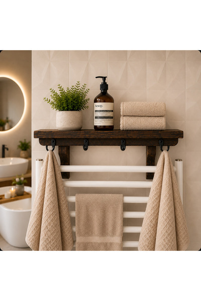 maison linden Havlupan Üstü Ahşap Raf ve Askılık – Montaj Gerektirmeyen Banyo...