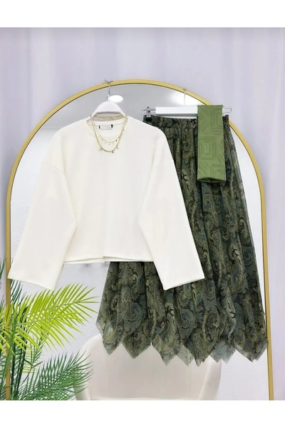 MODA MT Women's Skirt with Ethnic Pattern Detail and Blouse Set (Excluding Sh...