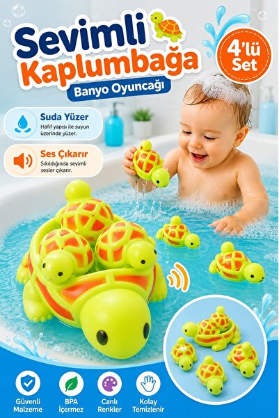 Kitchen Beauty 4'Lü Sevimli Kaplumbağa Banyo Havuz Oyuncağı Suda Yüzen Ses Çı...