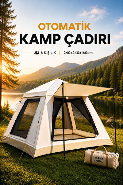 RAYLAX Kamp çadır 6 Kişilik, 240x240x160cm Ebatlarında, AC6637 Güneşlikli su ...