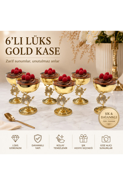voliX Dizayn 6’lı Gold Ayaklı Cam Kase Seti – Lüks Tatlı, Dondurma, Meyve ve ...
