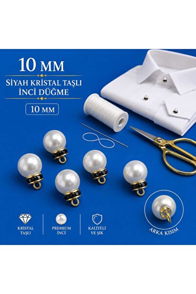 beyna aksesuar CRNI KRISTALNI KAMEN 10 MM PERLASTI GUMBIĆ 1 PAKOVANJE 6 KOMADA