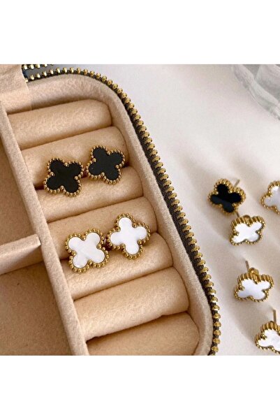 GUNESTAKI Double combination steel clover earring set white black