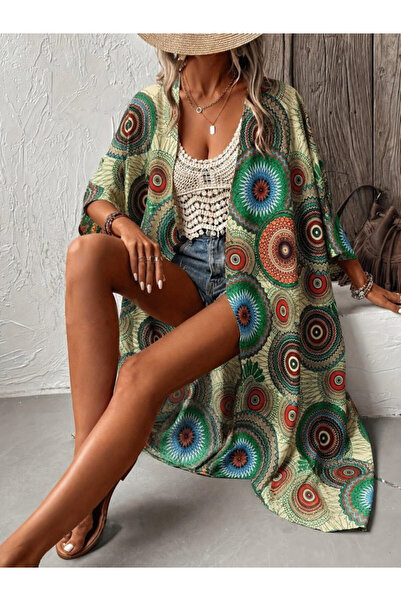 Generic Brand Ženski dugi kimono kratkih rukava sa otvorenim prednjim delom i...
