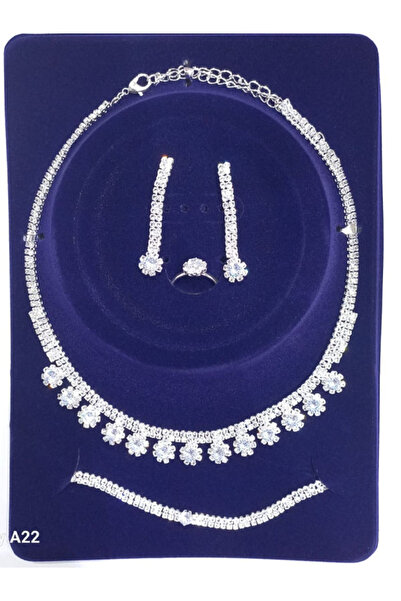 Generic This Shiny Silver Women's Jewelry Set Includes a Necklace, Ring, Earr...