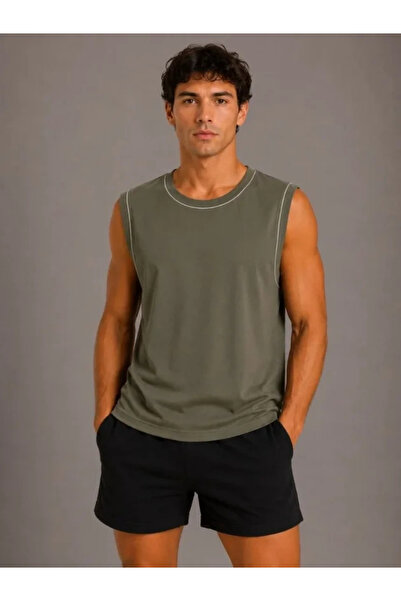 Generic Brand Men's contrast trim sleeveless tank top crew neck summer basic ...