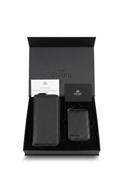 GUARD Leather Hakiki Deri Erkek Hediye Seti - Fermuarlı Telefon Bölmeli Portf...