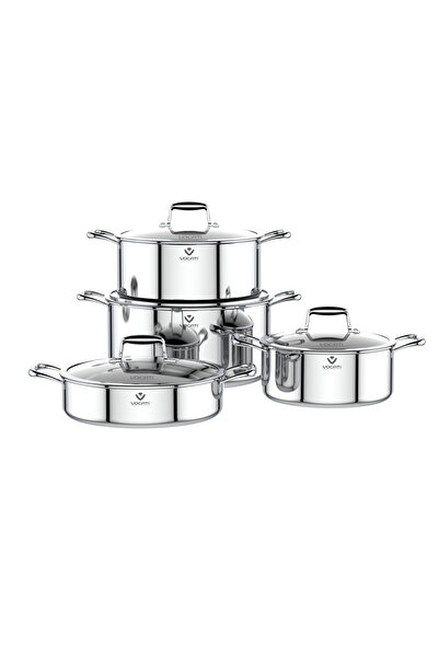 VOGATI TRY-PLY STAINLESS STEEL 8PCS COOKWARE SET POT AND PAN WITH GLASS LID -...