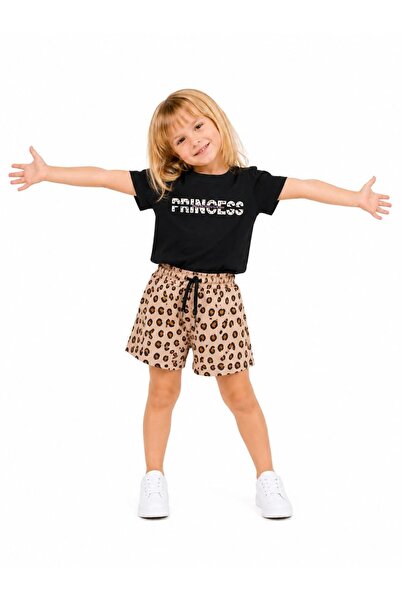 Patriko Girls' Summer Leopard Printed Sporty Stylish T-Shirt Shorts Set 3-10 ...