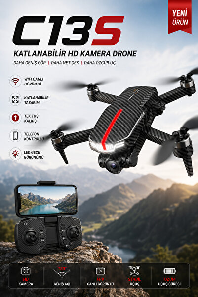 Aırstorr C13S Katlanabilir HD Kameralı Drone WiFi FPV Canlı Görüntü Telefon K...