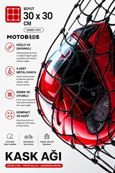 Motobros Motosiklet Kancalı Kask Filesi Motosiklet Bagaj Filesi Ahtapot 16 Gö...