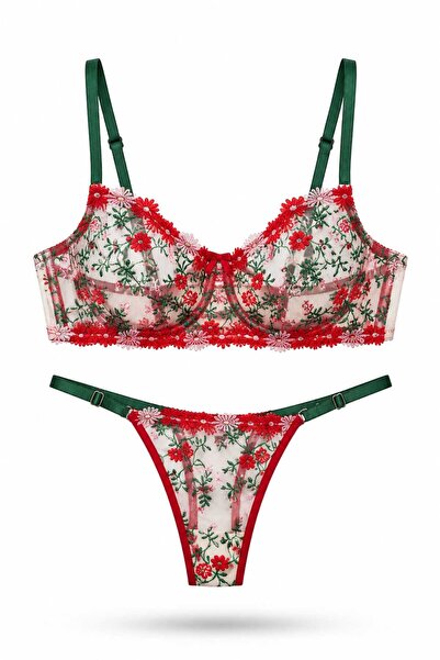 PİNKSECRETBUTİK Pink Secret Scarlet Garden Dantel Bralet ve Külot Takımı