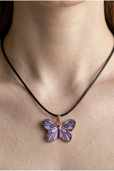 NBS Beautiful Naturel Stones قلادة على شكل فراشة ملونة برباط أسود عالي الجودة