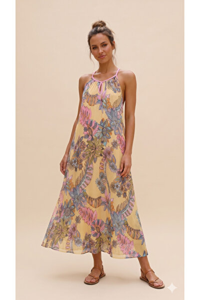 Sibel Günay Butik Rochie maxi cu bretele ajustabile și model încrucișat pe sp...
