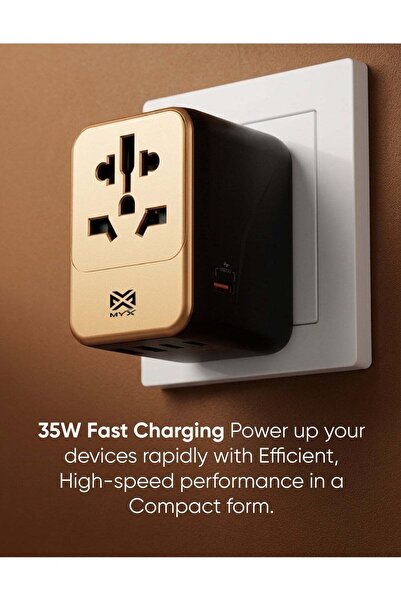 MYX TravelX 35W Gold Edition International Travel Adapter | 5 Port + AC | Uni...