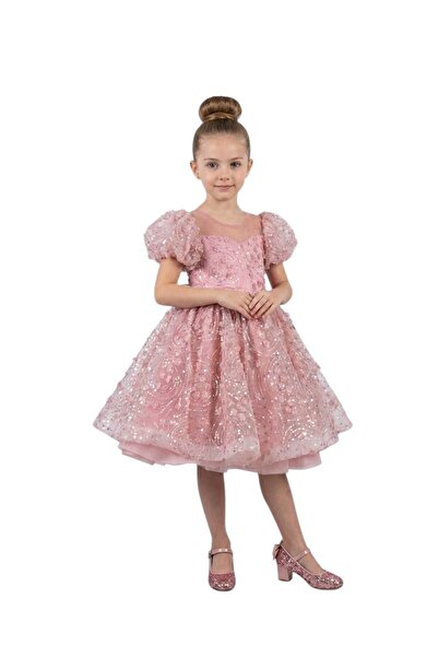 Bidani - Pink Sequin Floral Lace Party Dress - 2Y to 12Y