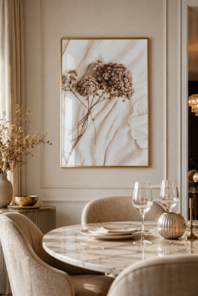 sayetablo Dried Bouquet - Gerçek Cama Baskı Gold Alüminyum Metal Çerçeveli Te...