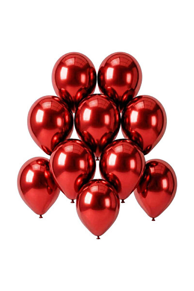 BeySüS Red Color Latex Chrome Balloon (15 cm) - 10 Pieces