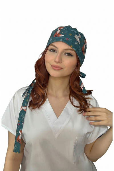 ÇİMEN BUTİK Pamuklu Poplin Cerrahi Ve Aşçı Bone Tilki Desenli