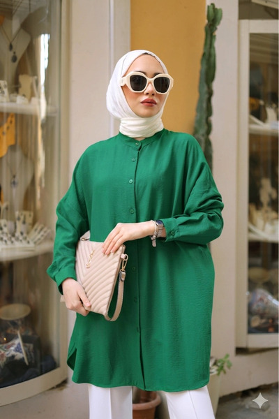 Lamazi Veil ÇİMEN YEŞİL ADA GÖMLEK OVERSIZE STANDART KALIP