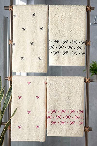 My Catherine Set of 4 Embroidered Bordered Hand and Face Towels |   50X90 cm ...