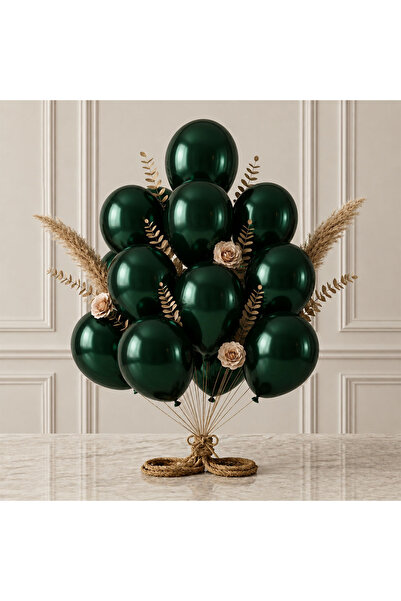 BeySüS Dark Green Color Latex Metallic Balloon (30 cm) - 12 Pieces
