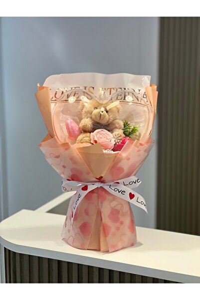 CRAFT AND CREATIONS LED Heart-Shaped Romantic Teddy Rose Bouquet