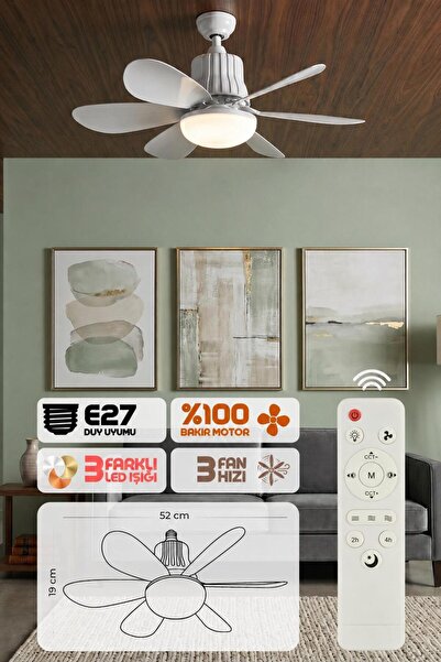 Yıldızhane 40Watt Tavan Tipi Vantilatör 6 Fan Kanat Led Işıklı Uzaktan Kumand...
