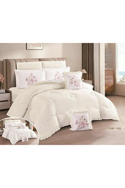 Red Rose Summer Nefren Bedspread 8 Pieces Plain Double-Sided Exclusive and At...