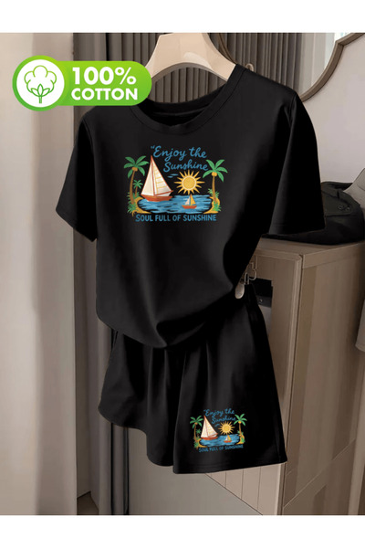 one button Enjoy the Sunshine Printed Women's Premium Oversize Top and Bottom...
