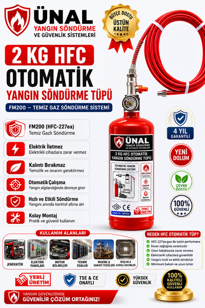 ünalgrup 2 kg HFC FM200 Otomatik Yangın Söndürme Tüpü Elektrik Panosu, Makine...