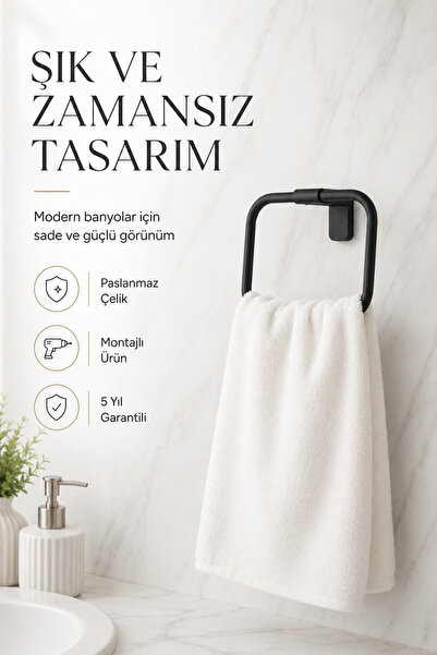 Premium F1 Model Black Ring Towel Hanger Stainless Steel Mounted Bath Towel Holder 5 Years Warranty